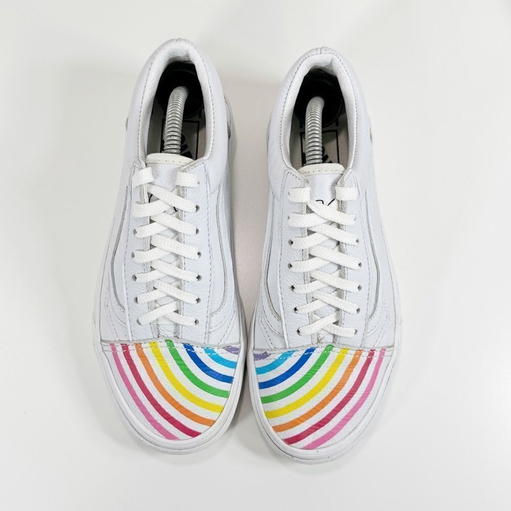 Vans Flour Shop Rainbow Leather Lace Up Sneaker Shoes White 4.5 Men 6‎ Women